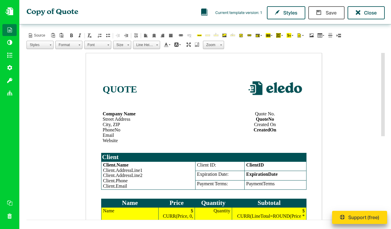 Template Editor