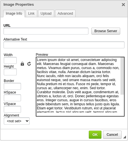 Image properties dialog