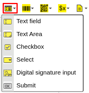 Form components dropdown in the toolbar
