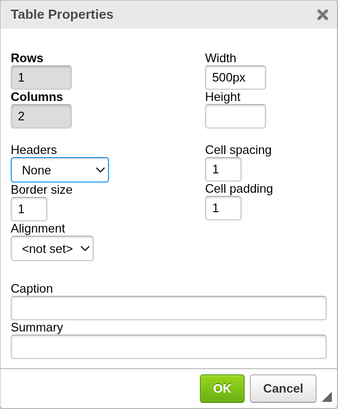 Table properties