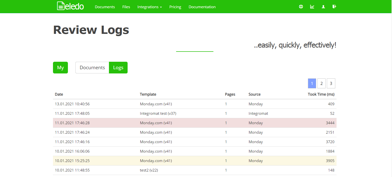 Eledo Template data structure import from Monday Board